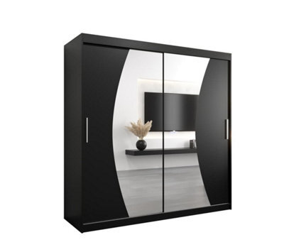 Arte Wave Contemporary 2 Mirrored Sliding Door Wardrobe 9 Shelves 2 Rails Black Matt (H)2000mm (W)2000mm (D)620mm - image 1