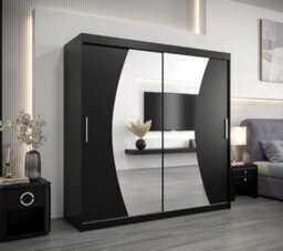 Arte Wave Contemporary 2 Mirrored Sliding Door Wardrobe 9 Shelves 2 Rails Black Matt (H)2000mm (W)2000mm (D)620mm - thumbnail 2