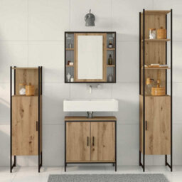 Berkfield 4 Piece Bathroom Furniture Set Artisan Oak Engineered Wood - thumbnail 4