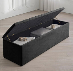 Safar 150Cm Large Ottoman Storage Box - Naples Shoes Bench - Charcoal Lined Upholstery Blanket Storage Box - thumbnail 2