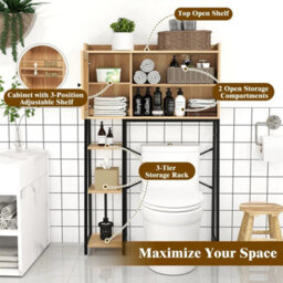 Over The Toilet Storage Cabinet Bathroom Organizer Shelves Natural - thumbnail 5