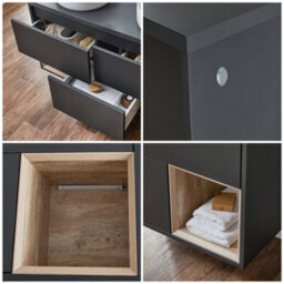 Homestylestore Black Grey 1200mm Wall Hung Bathroom Vanity Unit With 2 Countertop Round Basins And Led Light - thumbnail 4