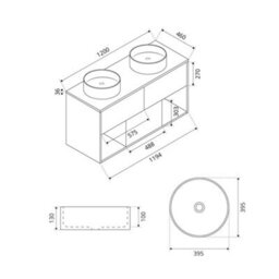 Homestylestore Black Grey 1200mm Wall Hung Bathroom Vanity Unit With 2 Countertop Round Basins And Led Light - thumbnail 5