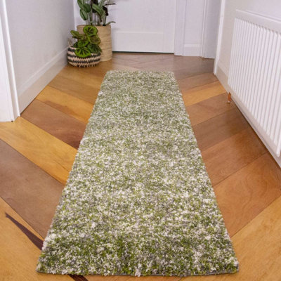 Loomed Super Soft Green Grey Mottled Shaggy Runner Rug 60X240Cm - image 1