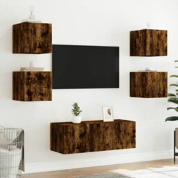 Walplus Tv Wall Cabinet With Led Lights Smoked Oak 30.5X35X30 Cm - thumbnail 6