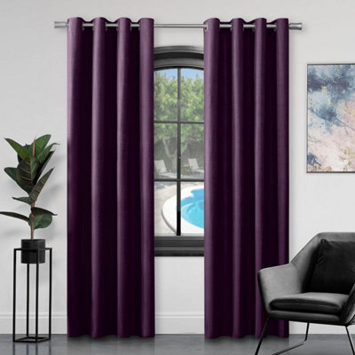 Gc Gaveno Cavailia Silk Sheen Eyelet Curtain 90X108 Aubergine 100% Polyester Ring Top Fully Lined Drapes - image 1