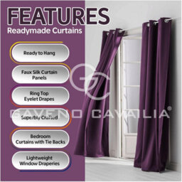 Gc Gaveno Cavailia Silk Sheen Eyelet Curtain 90X108 Aubergine 100% Polyester Ring Top Fully Lined Drapes - thumbnail 3