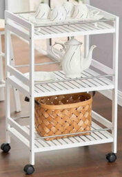 3-Tier Kitchen Trolley Wooden White Serving Cart Steel Bars Rolling 4 Wheels - thumbnail 3