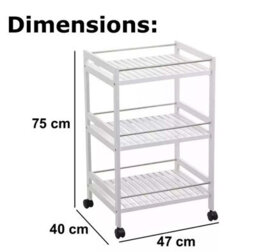 3-Tier Kitchen Trolley Wooden White Serving Cart Steel Bars Rolling 4 Wheels - thumbnail 2