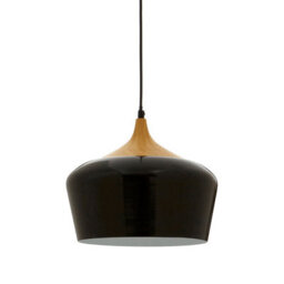 Orsina Unique Black Conical Pendant Light With Natural Wood Crown, Sleek Metal Hanging Lamp, Modern Pendant Light - thumbnail 2