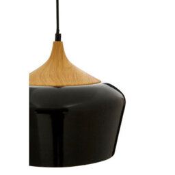 Orsina Unique Black Conical Pendant Light With Natural Wood Crown, Sleek Metal Hanging Lamp, Modern Pendant Light - thumbnail 4