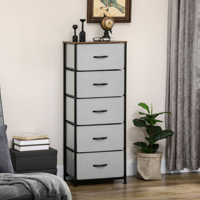 Homcom 5 Drawer Fabric Chest Of Drawers W/ Wooden Top For Hallway Grey - image 1