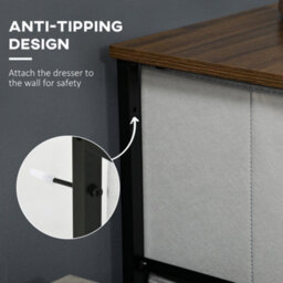 Homcom 5 Drawer Fabric Chest Of Drawers W/ Wooden Top For Hallway Grey - thumbnail 5