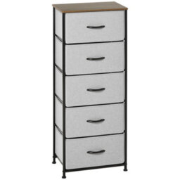 Homcom 5 Drawer Fabric Chest Of Drawers W/ Wooden Top For Hallway Grey - thumbnail 2