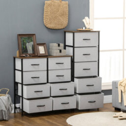 Homcom 5 Drawer Fabric Chest Of Drawers W/ Wooden Top For Hallway Grey - thumbnail 7