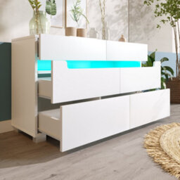 Btm Sideboard Cabinet With 6 Drawers Rgb Led App Control Cutout Handles Storage Chest 71X120X40Cm White - thumbnail 8