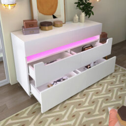 Btm Sideboard Cabinet With 6 Drawers Rgb Led App Control Cutout Handles Storage Chest 71X120X40Cm White