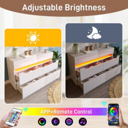Btm Sideboard Cabinet With 6 Drawers Rgb Led App Control Cutout Handles Storage Chest 71X120X40Cm White - thumbnail 6