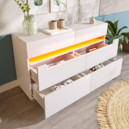 Btm Sideboard Cabinet With 6 Drawers Rgb Led App Control Cutout Handles Storage Chest 71X120X40Cm White - thumbnail 2