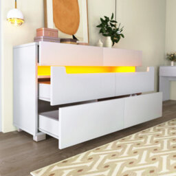Btm Sideboard Cabinet With 6 Drawers Rgb Led App Control Cutout Handles Storage Chest 71X120X40Cm White - thumbnail 3