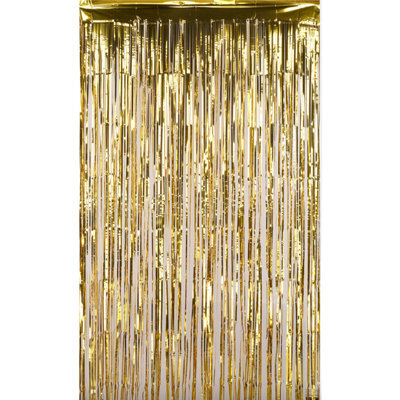 Neel Blue Christmas Tinsel Foil Fringe Curtain Backdrop Background, 1 X 2.5M, Gold - image 1