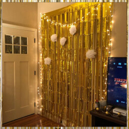 Neel Blue Christmas Tinsel Foil Fringe Curtain Backdrop Background, 1 X 2.5M, Gold - thumbnail 8