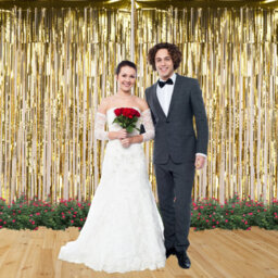 Neel Blue Christmas Tinsel Foil Fringe Curtain Backdrop Background, 1 X 2.5M, Gold - thumbnail 3