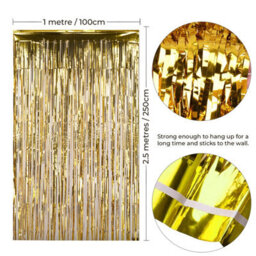 Neel Blue Christmas Tinsel Foil Fringe Curtain Backdrop Background, 1 X 2.5M, Gold - thumbnail 2