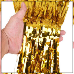 Neel Blue Christmas Tinsel Foil Fringe Curtain Backdrop Background, 1 X 2.5M, Gold - thumbnail 7