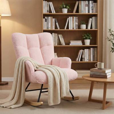 Alivio Comfortable Teddy Rocking Arm Chair For Nursery Bedroom Balcony (Pink) - image 1