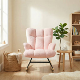Alivio Comfortable Teddy Rocking Arm Chair For Nursery Bedroom Balcony (Pink) - thumbnail 2