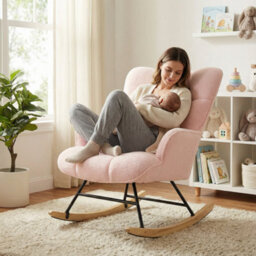 Alivio Comfortable Teddy Rocking Arm Chair For Nursery Bedroom Balcony (Pink) - thumbnail 3
