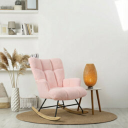 Alivio Comfortable Teddy Rocking Arm Chair For Nursery Bedroom Balcony (Pink) - thumbnail 5