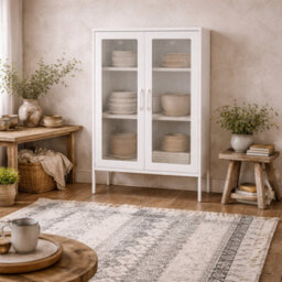 Wyld Haus Bramblewood White Matt Steel Cabinet With 2 Reeded Glass Doors And 3 Shelves 1015X650X360mm