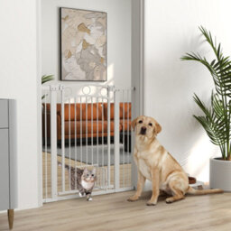 Pawhut Stair Gate With Cat Door, Adjustable Width, 76-104Cm And 106Cm Tall - thumbnail 1