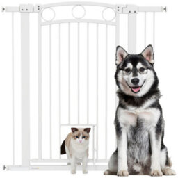 Pawhut Stair Gate With Cat Door, Adjustable Width, 76-104Cm And 106Cm Tall - thumbnail 2