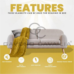 Gc Gaveno Cavailia Luxury Faux Fur Throw 150X200 Cm Ochre Fleece Blanket For Double Bed & Sofa Bed - thumbnail 5