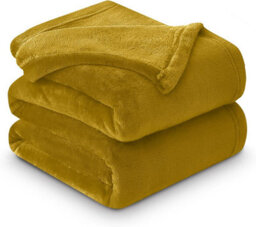 Gc Gaveno Cavailia Luxury Faux Fur Throw 150X200 Cm Ochre Fleece Blanket For Double Bed & Sofa Bed - thumbnail 2