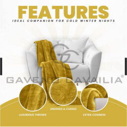 Gc Gaveno Cavailia Luxury Faux Fur Throw 150X200 Cm Ochre Fleece Blanket For Double Bed & Sofa Bed - thumbnail 6