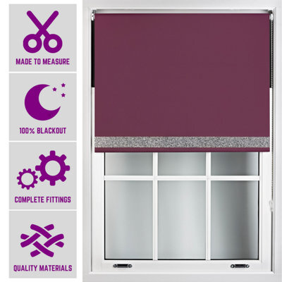 Furnished Aubergine Blackout Blind With Silver Glitter Accent Made To Measure - (W)180Cm X (L)210Cm - image 1