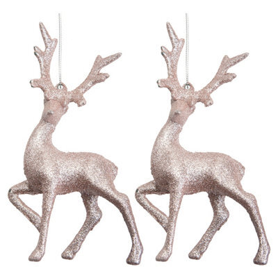 Christmas Tree Decoration Glitter Reindeer 2 Ornament Rose Gold - image 1