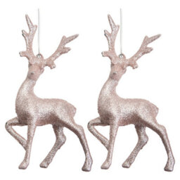 Christmas Tree Decoration Glitter Reindeer 2 Ornament Rose Gold - thumbnail 1