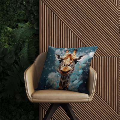 Warren Reed Designer Splashart Giraffe Face Outdoor Cushion 60Cm X 60Cm