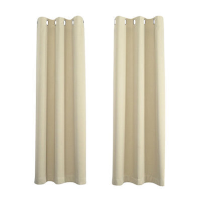 Happy Homewares Beige Eyelet Total Blackout Thermal Curtains - 46 X 63 Inch Drop - 2 Panel - image 1