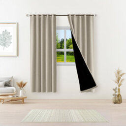 Happy Homewares Beige Eyelet Total Blackout Thermal Curtains - 46 X 63 Inch Drop - 2 Panel - thumbnail 6