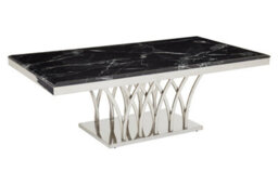 Orsina Intricate Black Marble And Silver Coffee Table, Decorative Accent Table, Silver Finish Lounge Table - thumbnail 3