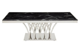 Orsina Intricate Black Marble And Silver Coffee Table, Decorative Accent Table, Silver Finish Lounge Table