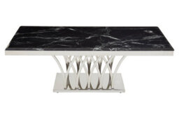 Orsina Intricate Black Marble And Silver Coffee Table, Decorative Accent Table, Silver Finish Lounge Table - thumbnail 2