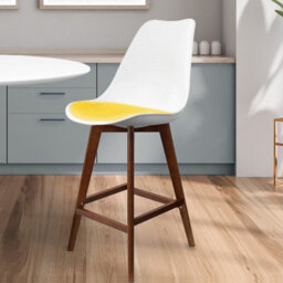 Fusion Living Soho White & Yellow Plastic Bar Stool With Dark Wood Legs - thumbnail 2