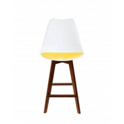 Fusion Living Soho White & Yellow Plastic Bar Stool With Dark Wood Legs - thumbnail 6